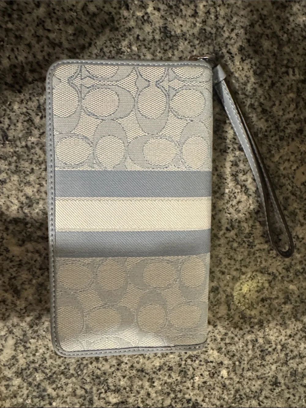 Coach baby blue  Signature Canvas Wristlet with Striped Detail